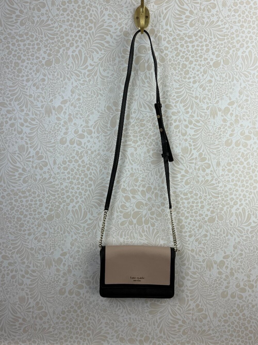 Kate Spade Tan & Black Morgan Color-Blocked Saffiano Leather Flap Mini Bag